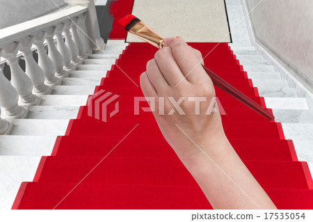 coloring red carpet on white marble staircase 17535054