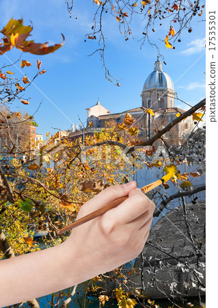 paintbrush paints yellow leaves in Rome paintbrush paints yellow leaves in Rome 17535301