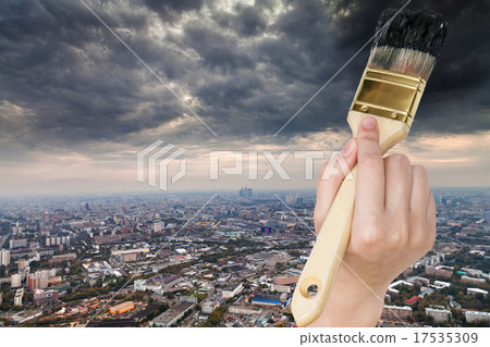 paintbrush paints storm clouds over dark city paintbrush paints storm clouds over dark city 17535309