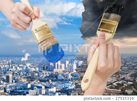 paintbrush paints blue clean and dark dirty city paintbrush paints blue clean and dark dirty city 17535310