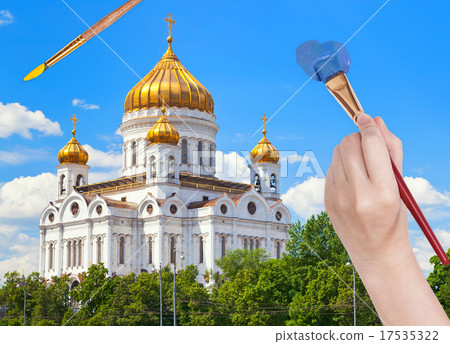 painbrush paints blue sky over russian cathedral painbrush paints blue sky over russian cathedral 17535322