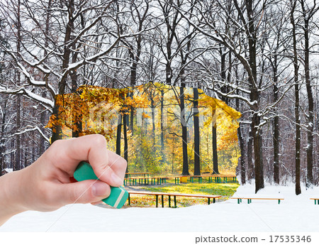 eraser erases autumn and winter woods is appearing 17535346