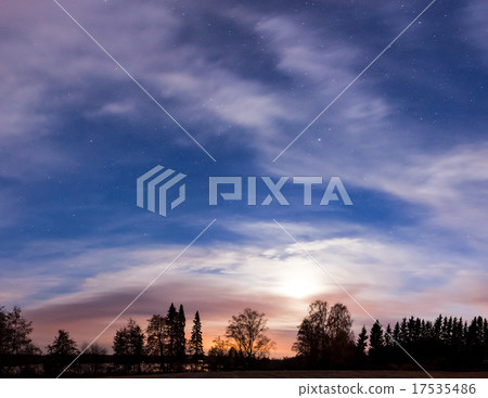 Night landscape and cloudy starry sky panorama 17535486