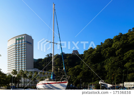 Atami port and Atami castle in the early morning of typhoon 17536838