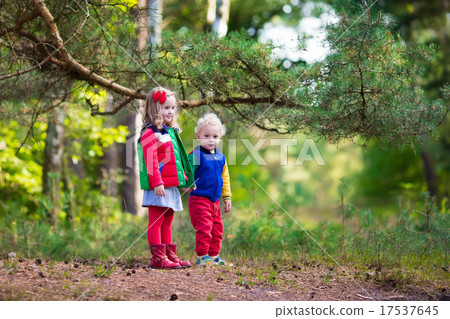 Kids hiking in autumn park 17537645