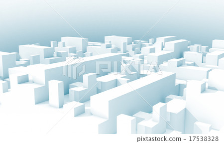 Abstract white schematic 3d cityscape, blue toned 17538328