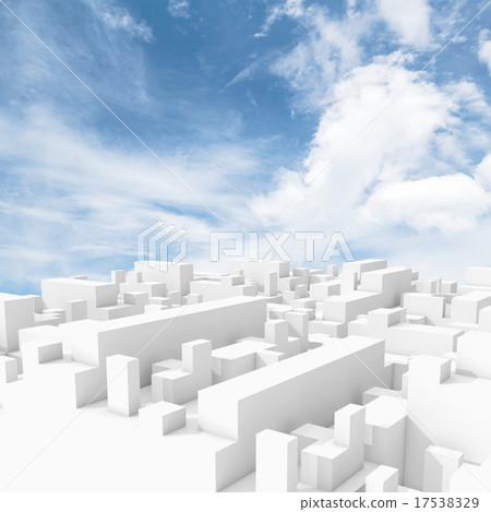 Abstract white digital 3d cityscape with clouds Abstract white digital 3d cityscape with clouds 17538329