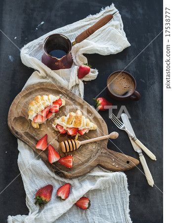 Breakfast set. Freshly baked croissants with Breakfast set. Freshly baked croissants with 17538777