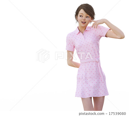 Pink one piece woman perming3DCG illustrations material Pink one piece woman perming3DCG illustrations material 17539080