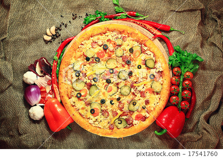 pizza with vegetables and herbs rustic background pizza with vegetables and herbs rustic background 17541760