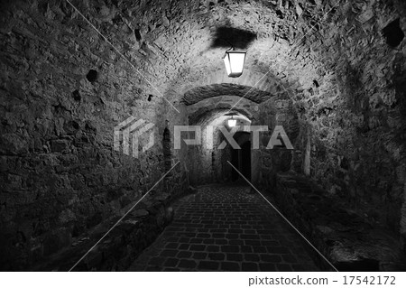 night landscape narrow old street European 17542172
