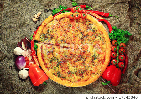 pizza with vegetables and herbs rustic background 17543846