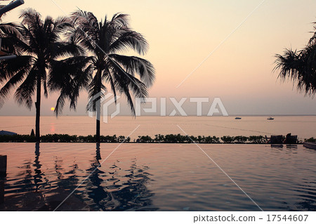 sunset sea beach palms pool sunset sea beach palms pool 17544607
