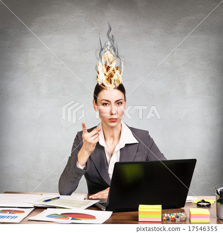 Woman having her brain on fire because of stress Woman having her brain on fire because of stress 17546355