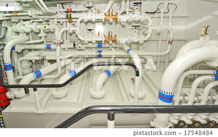 pipes in ship's engine room 17548484
