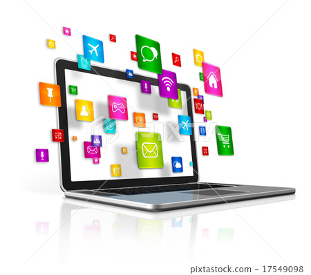 flying apps icons and laptop Computer isolated flying apps icons and laptop Computer isolated 17549098