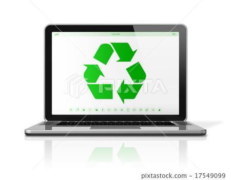 Laptop computer with a recycling symbol on screen. Laptop computer with a recycling symbol on screen. 17549099