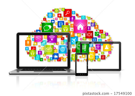 Cloud computing symbol on computer set Cloud computing symbol on computer set 17549100
