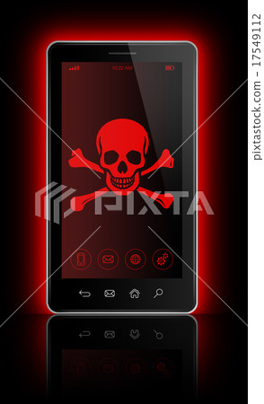 smartphone with a pirate symbol on screen. Hacking smartphone with a pirate symbol on screen. Hacking 17549112