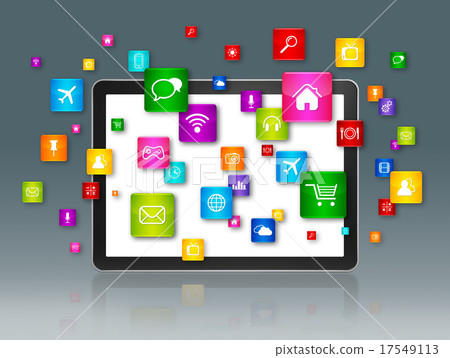 Digital Tablet and flying apps icons Digital Tablet and flying apps icons 17549113
