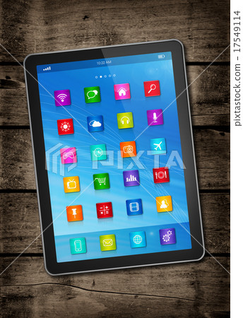 Digital tablet PC on a dark wood table 17549114