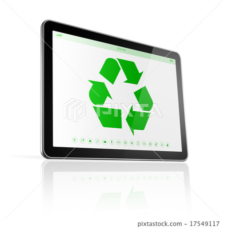 Digital tablet PC with a recycle symbol on screen. Digital tablet PC with a recycle symbol on screen. 17549117