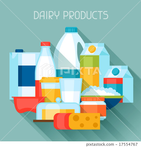 Illustration with dairy products in flat design - Stock Illustration ...