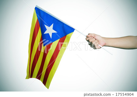 man with Estelada, Catalan pro-independence flag man with Estelada, Catalan pro-independence flag 17554904