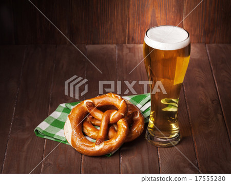Lager beer glass and pretzel Lager beer glass and pretzel 17555280