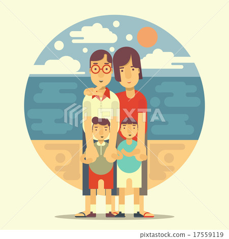 Family Portrait on Sea Background flat design 17559119