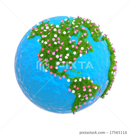 Planet with continents of green grass and flowers Planet with continents of green grass and flowers 17565118