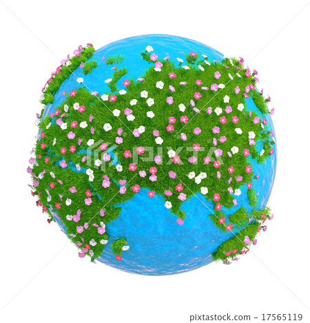 Planet with continents of green grass and flowers Planet with continents of green grass and flowers 17565119