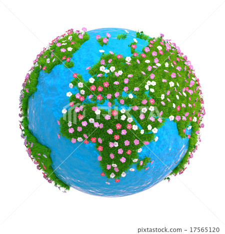 Planet with continents of green grass and flowers Planet with continents of green grass and flowers 17565120