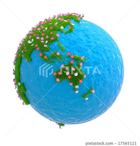 Planet with continents of green grass and flowers Planet with continents of green grass and flowers 17565121