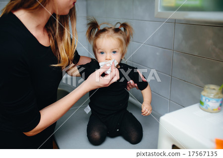 Mother with daughter standing in kitchen Mother with daughter standing in kitchen 17567135