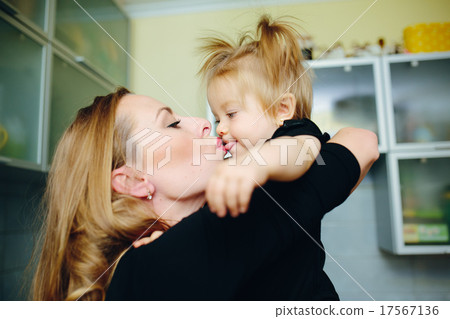Mother with daughter standing in kitchen Mother with daughter standing in kitchen 17567136