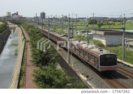 Around the Yoshikawa Minnan station and the Musashino line 205 train 17567262
