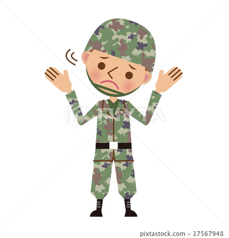 具有尷尬面部表情的自衛官兵 17567948
