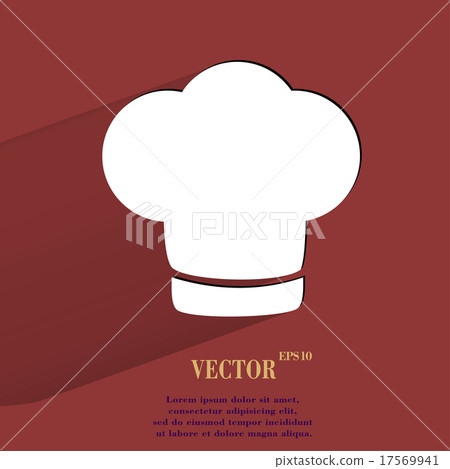 Chef cap. Cooking. Flat modern web button with lon 17569941