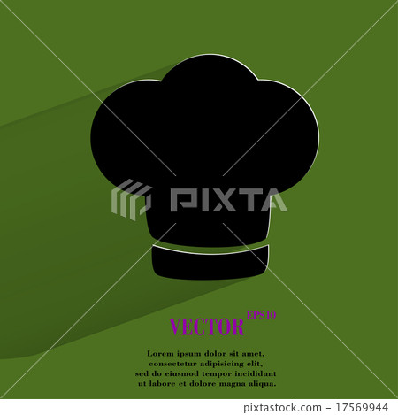 Chef cap. Cooking. Flat modern web button with lon 17569944