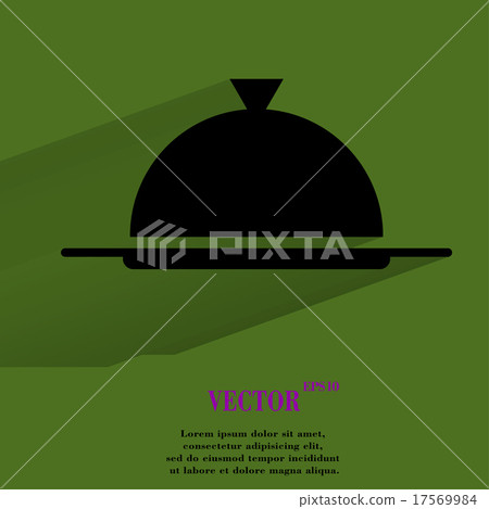 Restaurant cloche. Flat modern web button with lon 17569984
