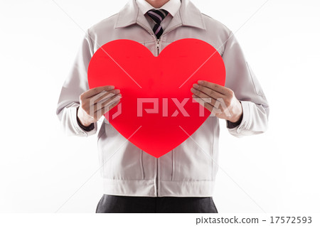 工作服男子與大紅色心臟標記 17572593