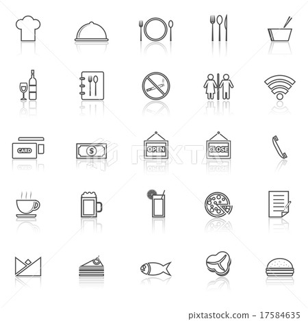Restaurant line icons with reflect on white  17584635
