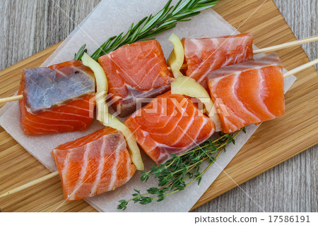 Raw salmon skewers Raw salmon skewers 17586191