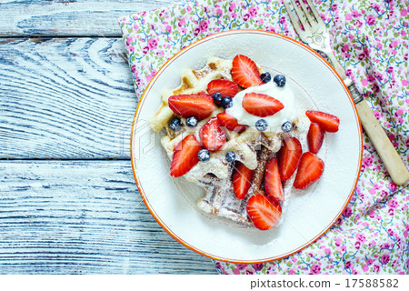 waffles with fresh berries and cream waffles with fresh berries and cream 17588582