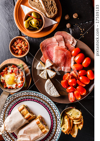 Spanish dinner cooked and served on the table Spanish dinner cooked and served on the table 17589183
