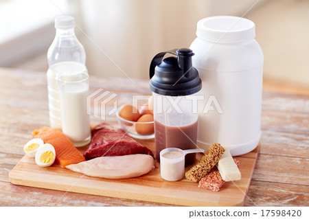 close up of natural protein food and additive 17598420
