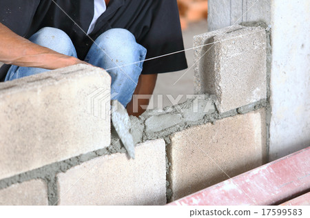 Brick wall construction for house building 17599583