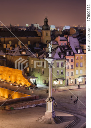 Old Town of Warsaw in Poland by Night 17600211