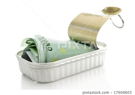 euro bills in a can 17608603